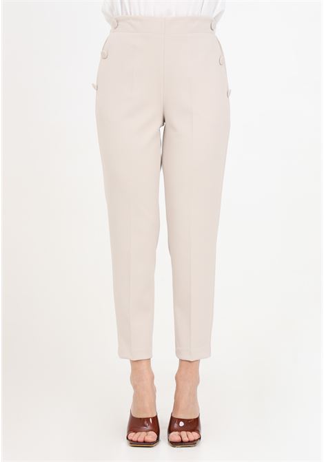 Beige women's trousers with buttons on the pockets VICOLO | TB0113BU06