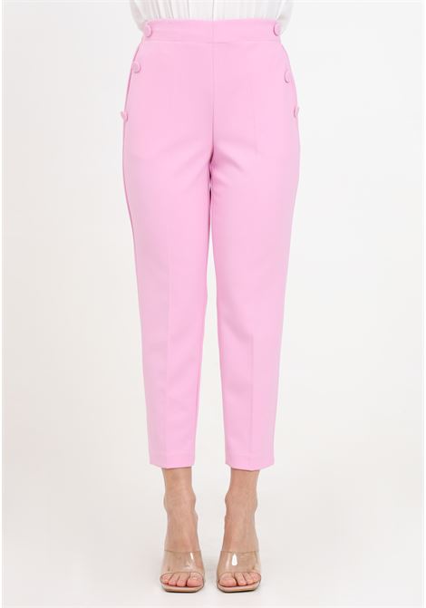 Barbie pink women's trousers with buttons on the pockets VICOLO | TB0113BU42