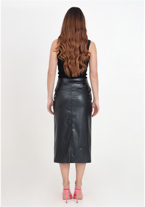 Black women's midi skirt with leather effect slit VICOLO | TB0124A99