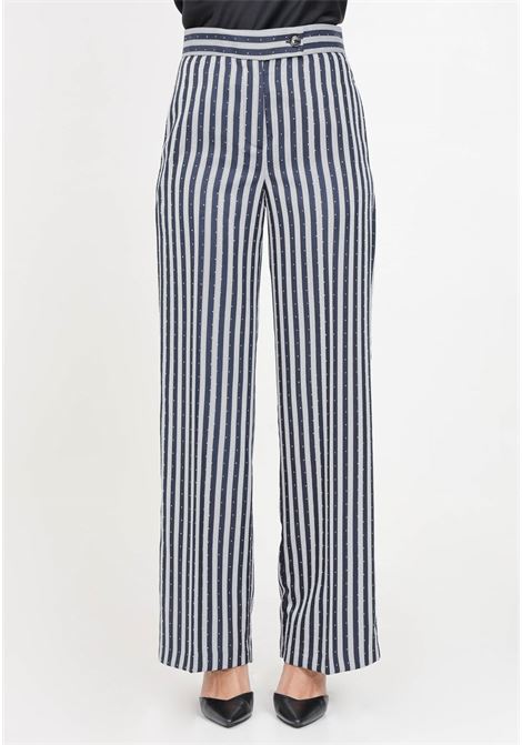 Pantaloni da donna blu e grigi con applicazioni strass allover VICOLO | TB0250BF