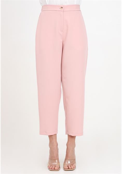 Pantaloni donna rosa polvere con elastico in vita sul retro VICOLO | TB0283BU40-1